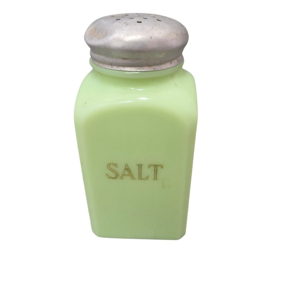 Vintage Jadite Jadeite Green Milk Glass SALT Shaker Metal Lid Depression Era